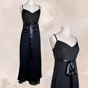 XOXO Vintage 90s Y2K Black Maxi Prom Dress Evening Gown Empire Waist Bow Size 5